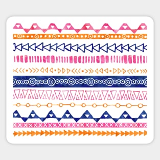 Peach Pink Orange Blue Turquoise Hand Drawn Watercolor Geometric pattern Sticker